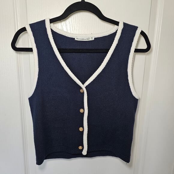 The A&F Mara Button-Up Sweater Vest Navy Sz M - Picture 1 of 4